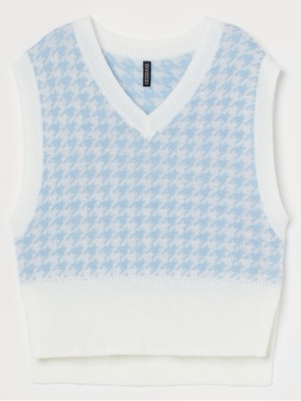 H&M Divided Light Blue and White Houndstooth V-Neck Sweater Vest Sz M
